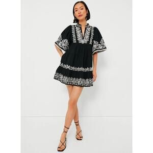 Tuckernuck SEA New York Black Cordera Embroidery Short Sleeve Tiered  NWT Small
